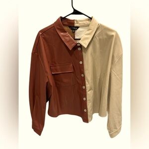 J.NNA Camel Combo Colorblock Faux Leather Shacket Y2K Size Large